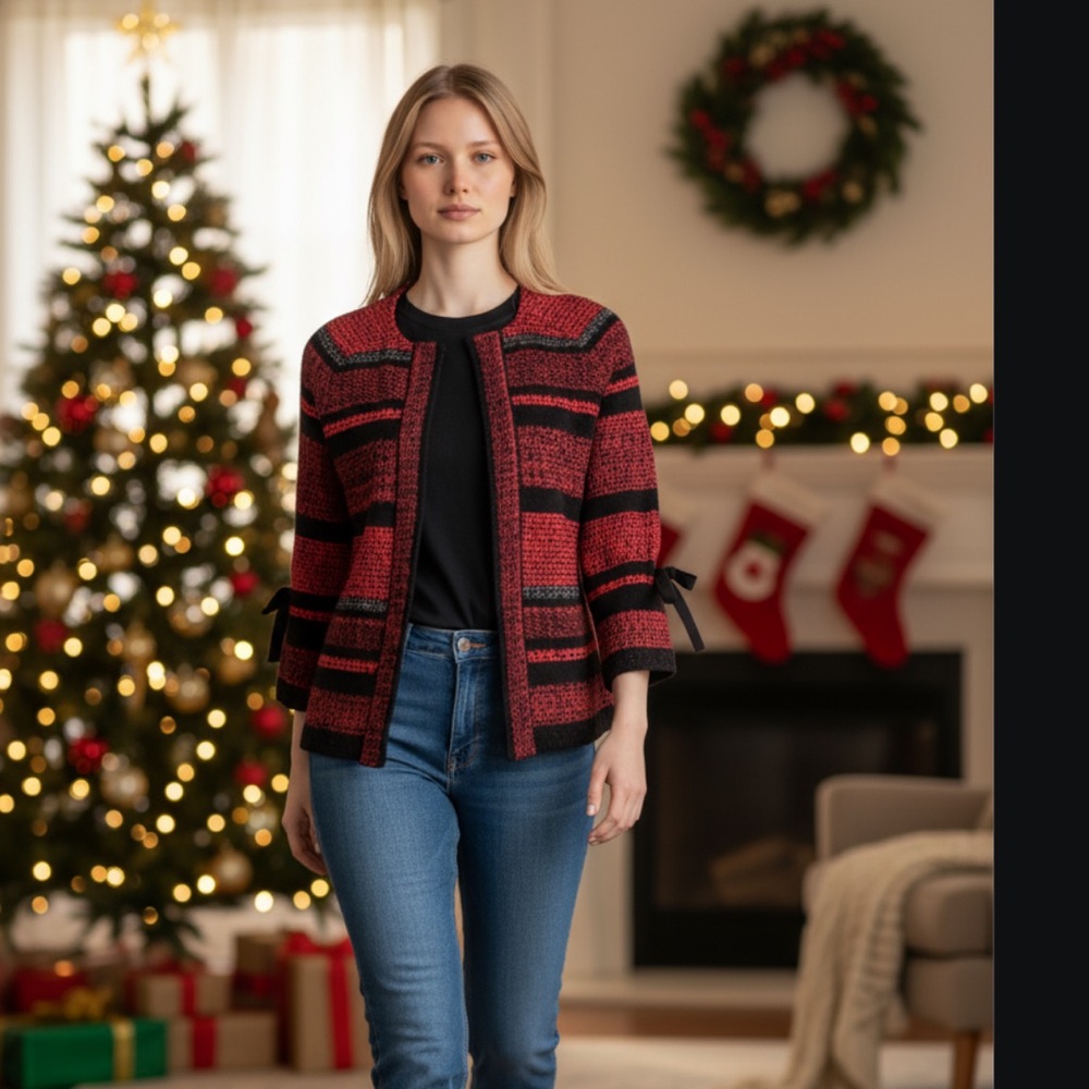 Ming Wang tweed knit jacket size large, new without tags